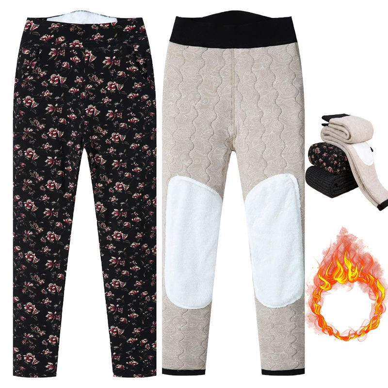 Хлопковые брюки для женщин среднего и пожилого возраста с высокой талией, верхняя одежда, утолщенные теплые брюки, женские брюки для бодибилдинга с четырьмя защитными днами