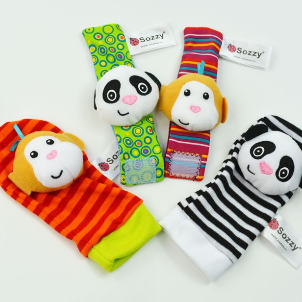 Juego de pulseras y sonajeros Sozzy originales para recién nacidos de 0 a 6 meses, set en caja, pulsera, juguetes de educación temprana