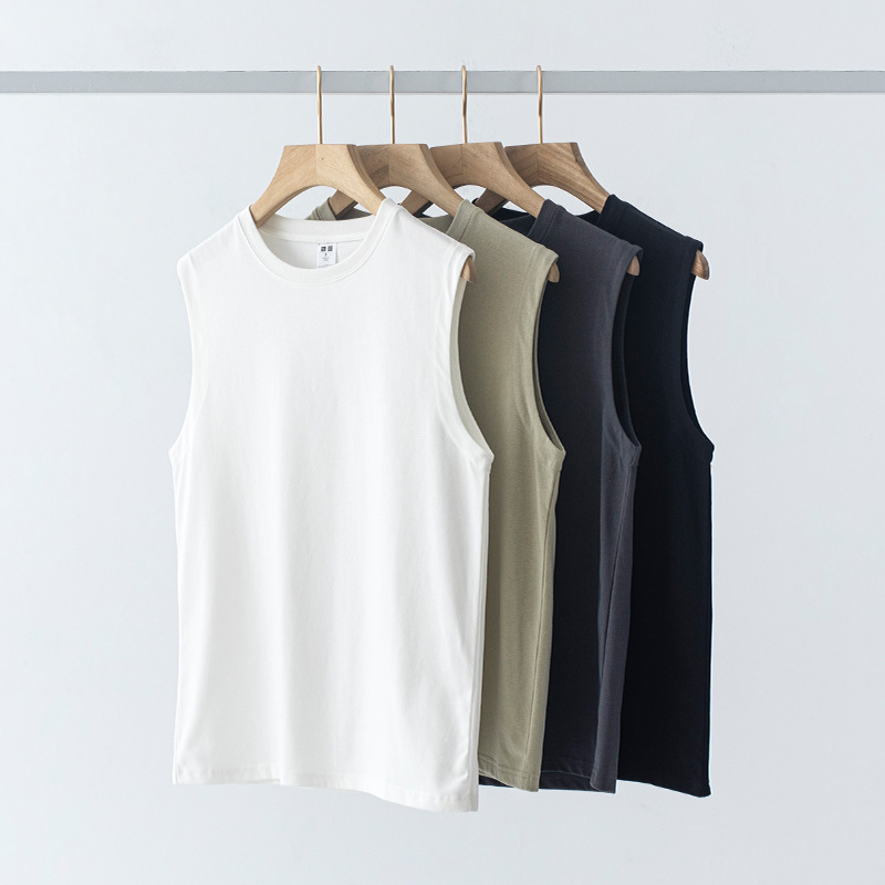 230g Pure Cotton Knitted Sleeveless T-shirt Summer American Style Heavy Waistcoat Solid Color Loose Basketball Sports Vest Top