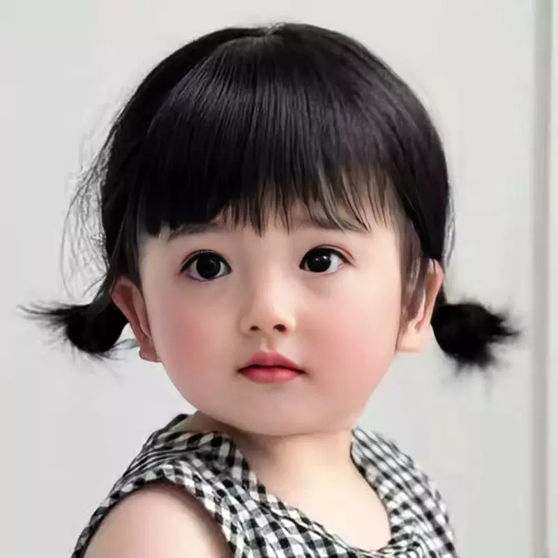 儿童假发女短发可爱婴儿宝宝双丸子头造型空气刘海拍照全头套批发