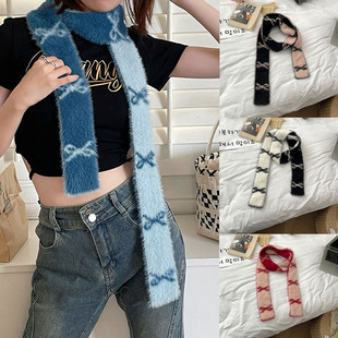 * good-looking bam * original design imitation mink hair bow narrow scarf small thin ins Korean women with decoration Y2k