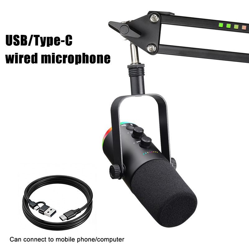 Dynamic Rgb Microphone Computer Desktop Noise Reduction Microphone Game Live Broadcast USB Notebook Voice Anchor Condenser Microphone