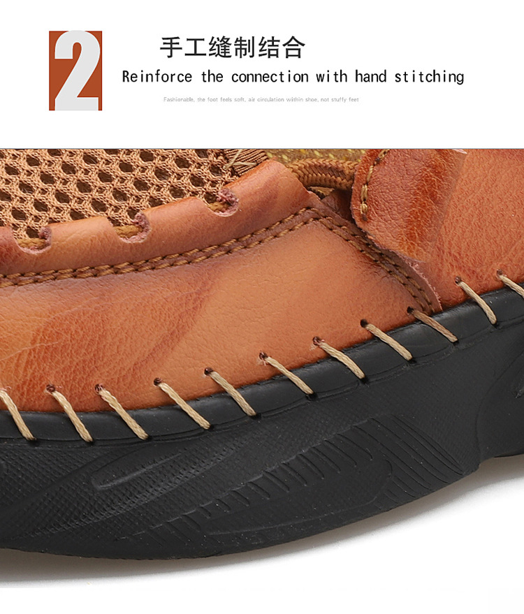 Cross-border plus-size men's sandals 2021 Summer new style mesh shoes, perforated breathable cowhide outdoor sports wading slippers undefined