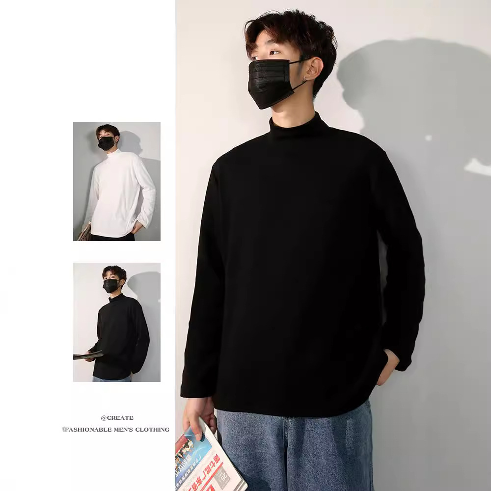 반높이 칼라 긴팔 티셔츠 벨벳 내베이스 셔츠 겨울 두꺼운 스웨터가 달린 남성용 봄과 가을 열 속옷