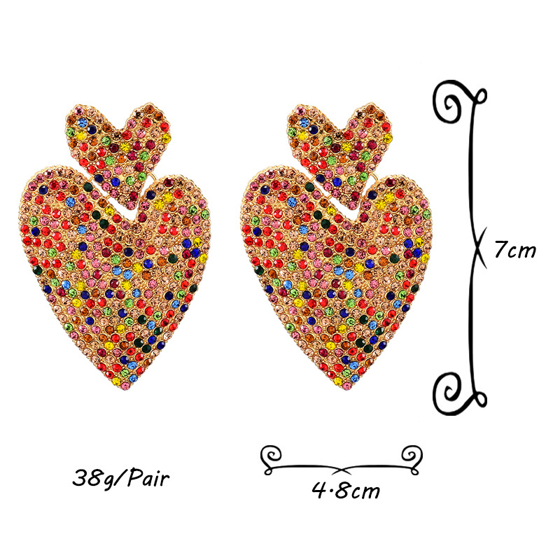 42g Weight 1 Pair Glam Shiny Heart Shape Plating Inlay Alloy Artificial Diamond Drop Earrings