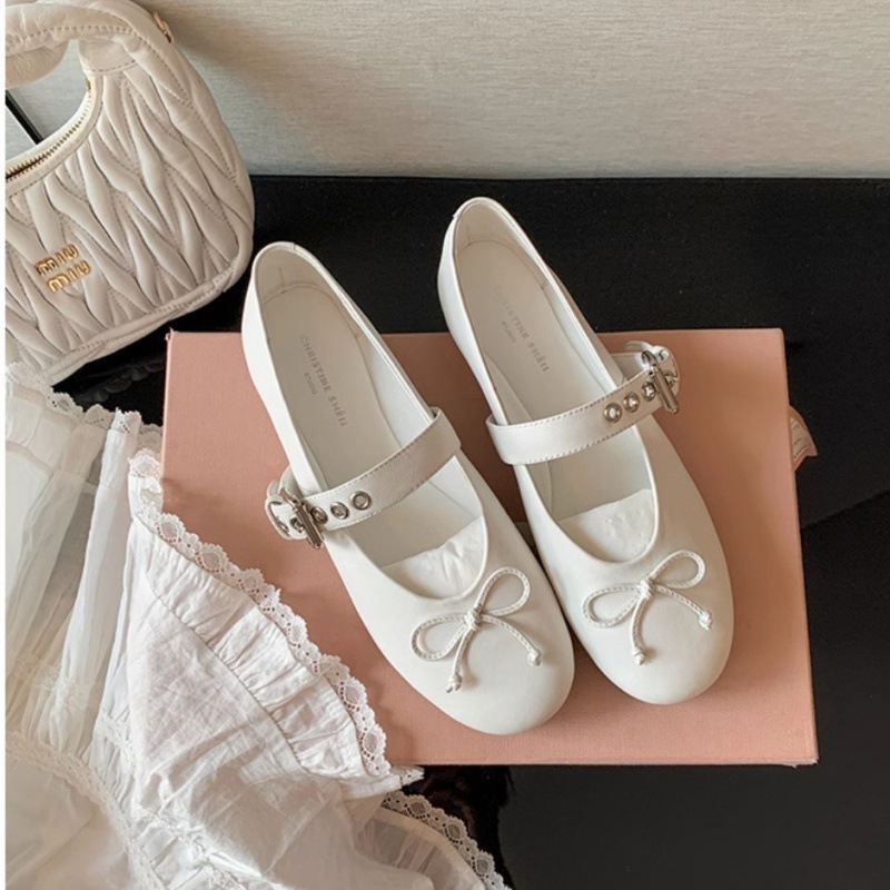 Sheii Su Yinyin Chic Girl ~ Bow Lambskin Flat Ballet Shoes Mary Jane Shoes Fashion
