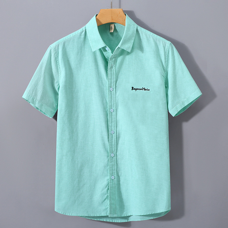 Herren Kurzarmhemd Baumwolle Casual Besticktes Revershemd_voghion.com