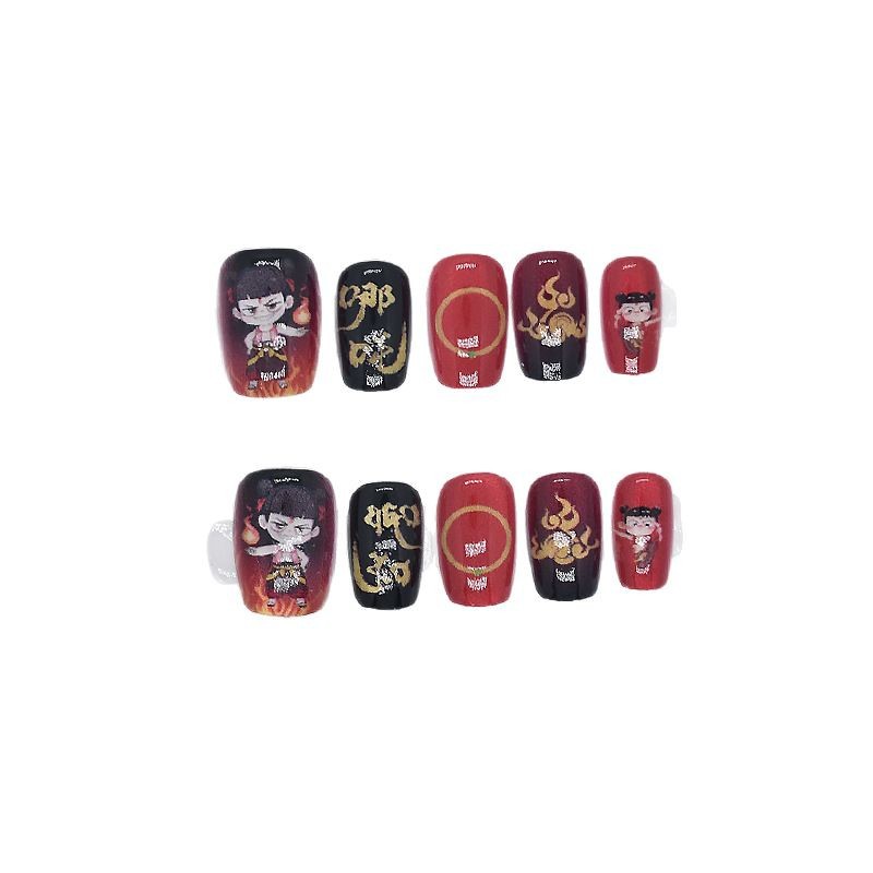 Caricatura rojo explosivo Nezha nuevos productos para usar uñas cortas productos terminados al por mayor estudiantes ojos de gato manicura infantil