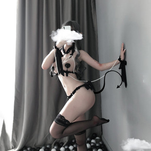 Sexy Underwear Uniform Tempting Soft Girl Sexy Strap Three-point Traction Pearl Rope Maid suit