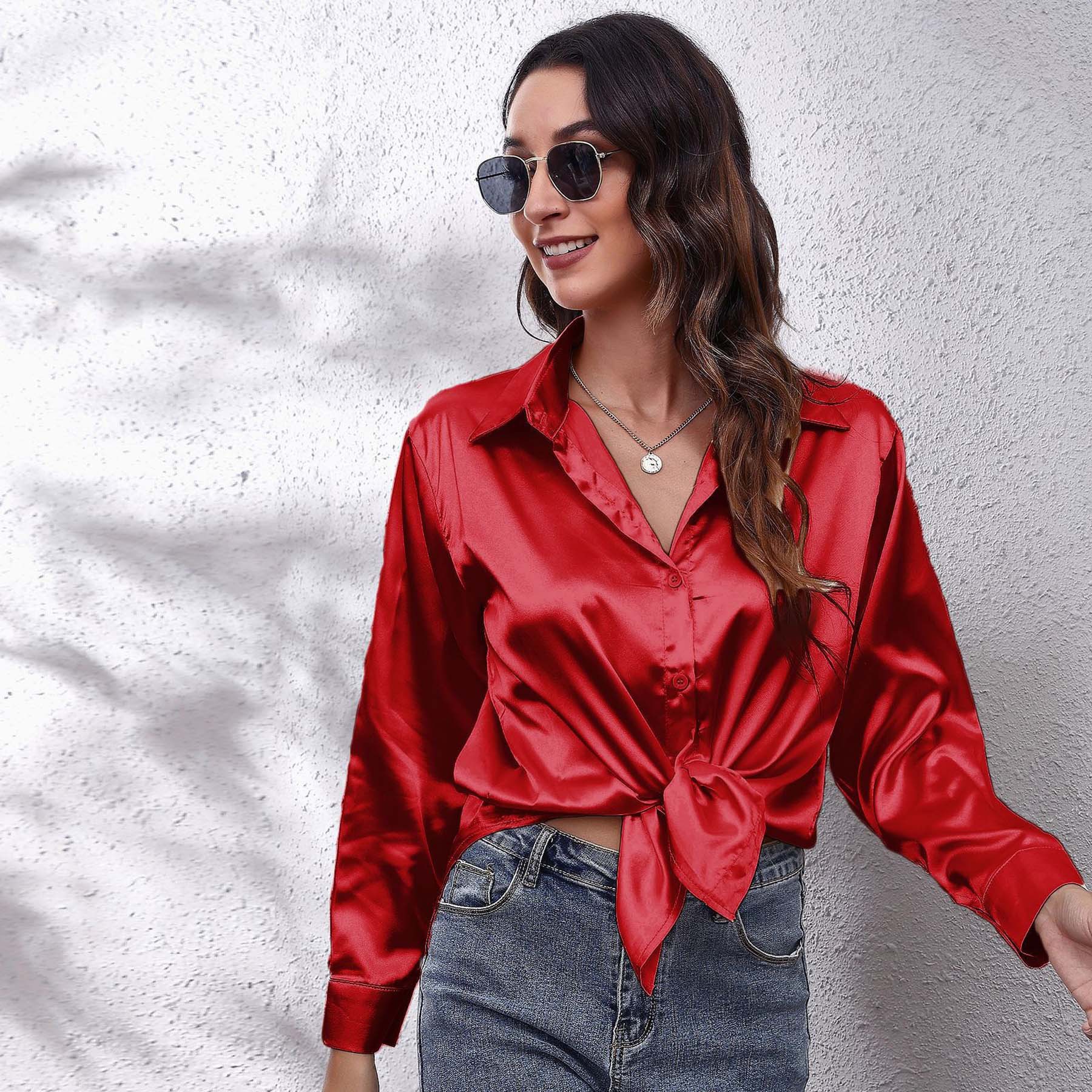 23 Colors, 7 Sizes In Stock, Satin Silk Long-sleeve Shirt, New Style, European And American Foreign Trade_ecoleips.com
