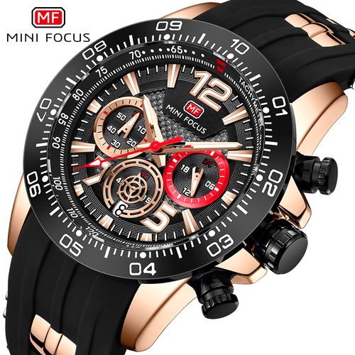 MINI FOCUS Men's Sports Watch Waterproof Quartz Multi-Function Night Light Men's Watch 0290G