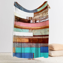 仿木板拼色纹理双面法兰绒毛毯卧室办公午睡盖毯数码印花空调毯