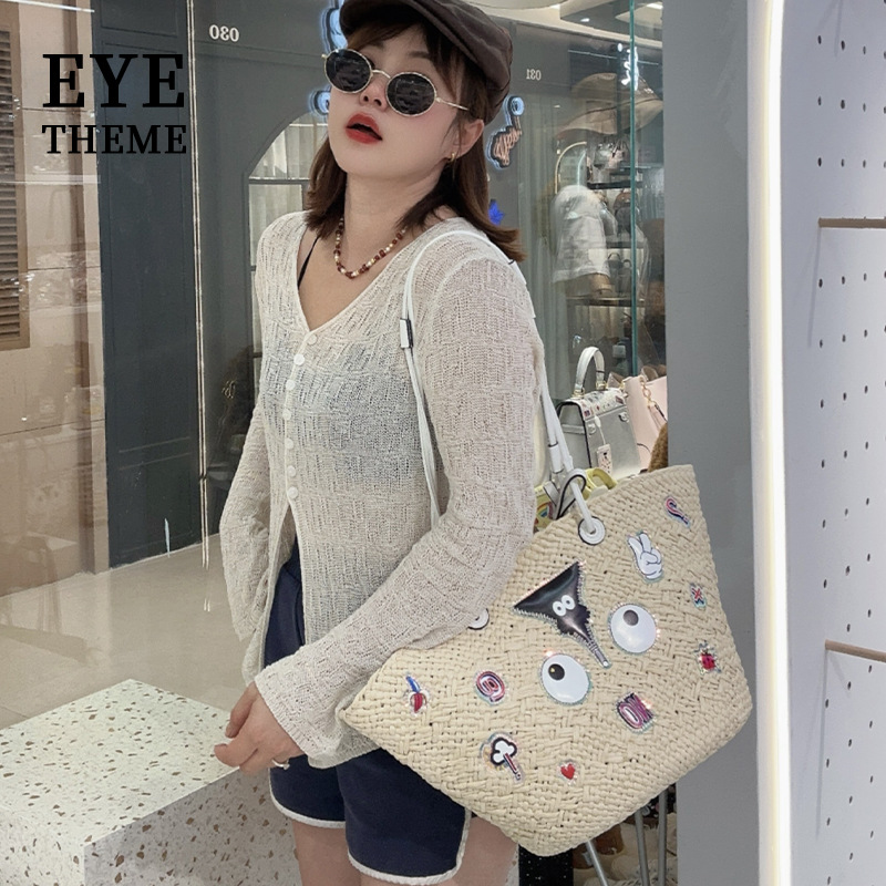 Bolsas de almacenamiento de gran capacidad de tela de paja personalidad de moda bolsas de impresión de dibujos animados en bolsas 2826 #