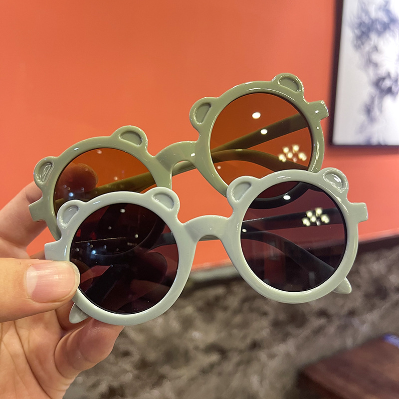 New round-frame teddy bear children's sunglasses for kids, baby sunglasses, cute candy macaron color sun shades