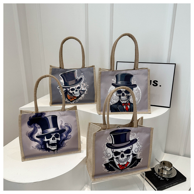 New fashionable skull canvas bag, women's large-capacity tote bag, single-shoulder bag for classes, 2024 fashionable tote bag undefined