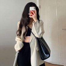 网红博主款小西服米白色春秋外套女韩版宽松休闲学生西装炸街上衣