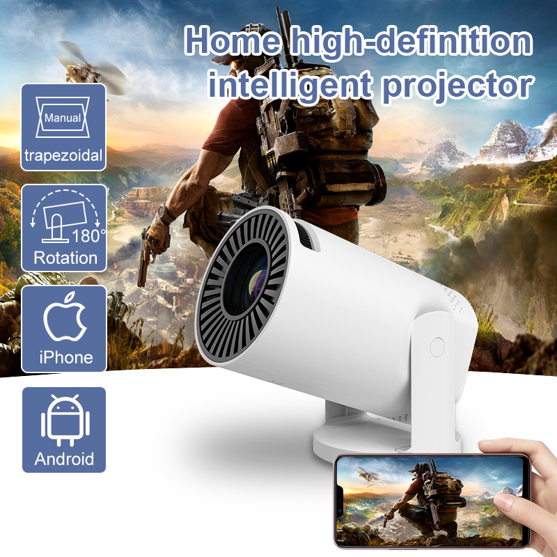 Hy300 Mini Projector High-Definition Bedroom Wireless Screen Mirroring Home Theater Barrel Projector Portable
