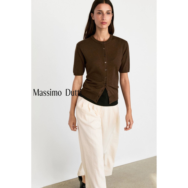 Early autumn new model Massimo Dutti 2026 women's sophisticated wool blend short-sleeve knitted cardigan Early autumn new model Massimo Dutti 2026 women's sophisticated wool blend short-sleeve knitted cardigan