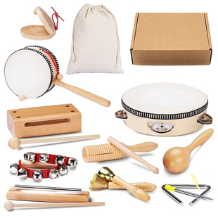 Montessori Orff Wooden Craft Percussion Instrument Toddler Maracas Triangle Iron Kidsren Early Education Teaching Aids Combination Set