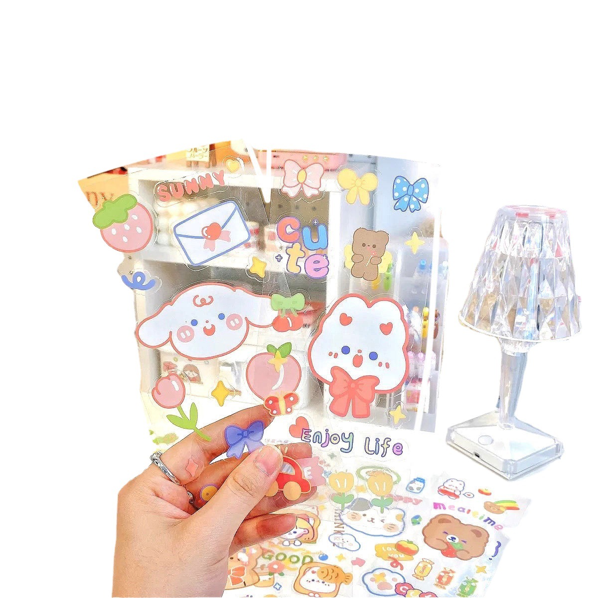 Pegatinas de bricolaje de dibujos animados transparente tridimensional al por mayor suministros de papelería traje de color pegatinas de estudiante estilo coreano pegatinas de sellado ins