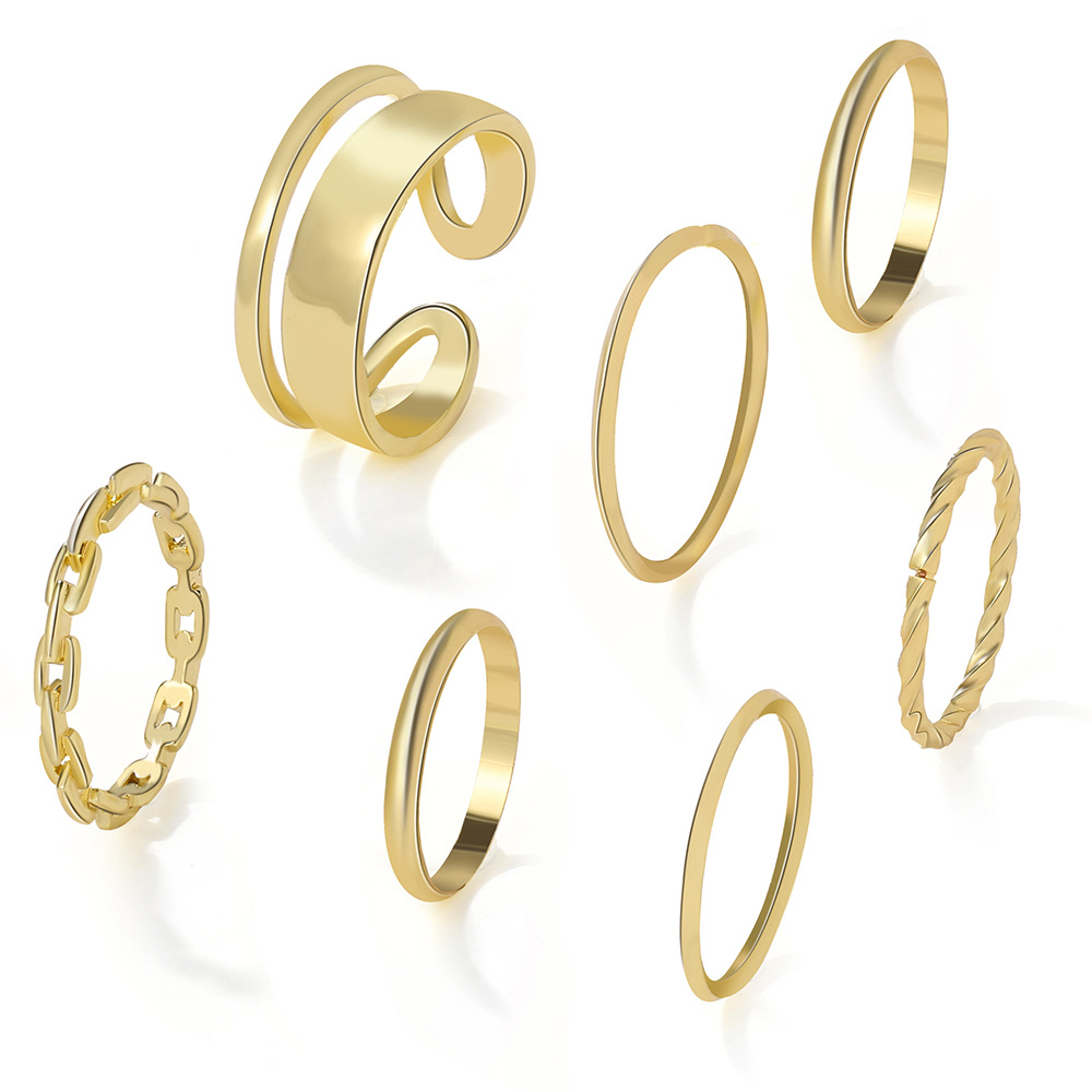 simple fashion geometric solid color twist chain seven-piece ring set