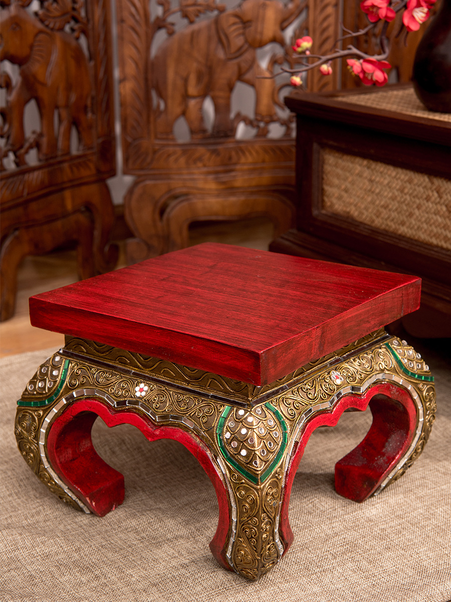 小木凳子家用实木矮凳茶几凳子客厅泰国民族风复古入户换鞋凳门口