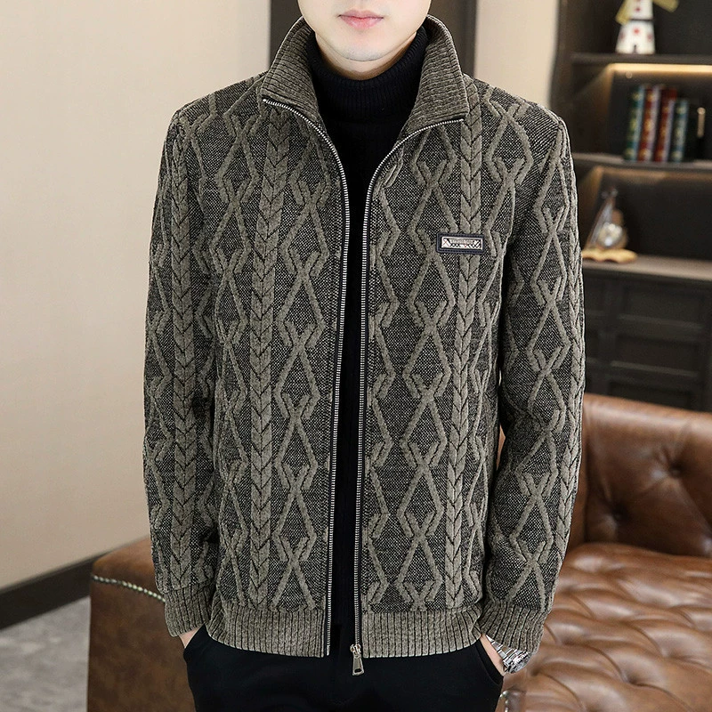 2024 осень-зима застежка-молния мужские бархатные толстые куртки пальто-1029