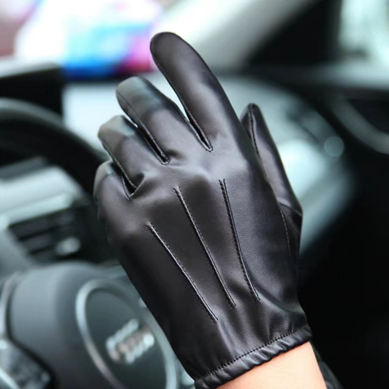 Guantes de conductor cálido para hombres y mujeres de otoño e invierno a prueba de viento a prueba de frío imitación de cuero forrado de lana gruesa PU moda estilo coreano