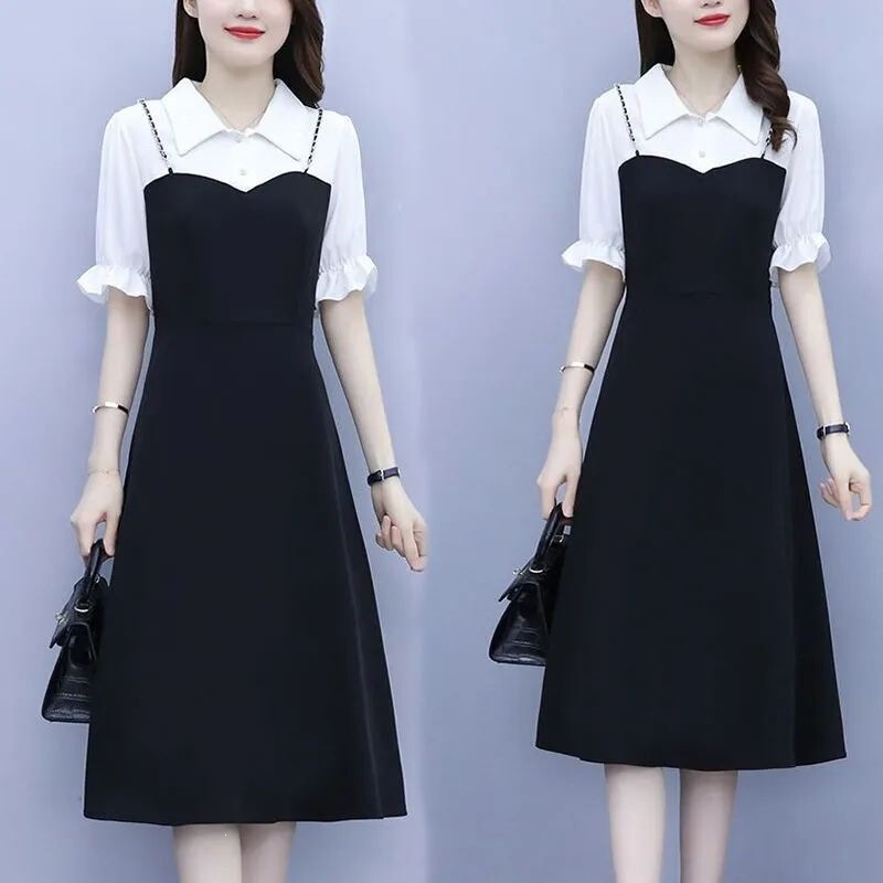 Plus-Size Women's Dress 2025 Summer New Style for Curvy Women, Tummy-Concealing and Slimming, Hepburn Style, Summer Chanel-Inspired Long Dress