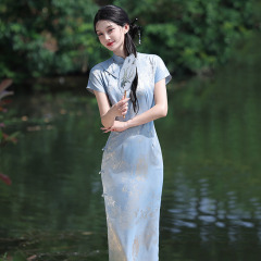 民國風新中式長款改良旗袍2025新款年輕款女復古修身短袖日常夏季