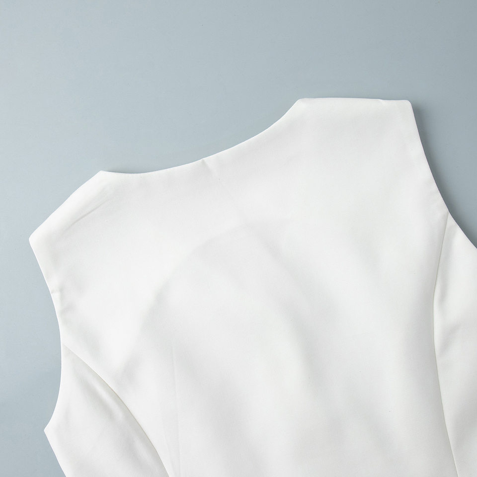 Bộ vest nữ áo gile cổ V cài khuy một hàng kèm quần short ống thẳng — Màu trắng, Màu xám, Màu đen (thêm mới) chi tiết 26
