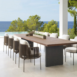 Outdoor Tables and Chairs Rattan Courtyard Open-Air Garden Outdoor Rattan Chairs Leisure Sun Protection Waterproof Balcony Teak Dining Table Combination
