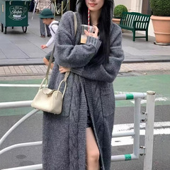 PH51828大爱美依缘2025秋季新款大衣宽松慵懒风连帽长款过膝开衫