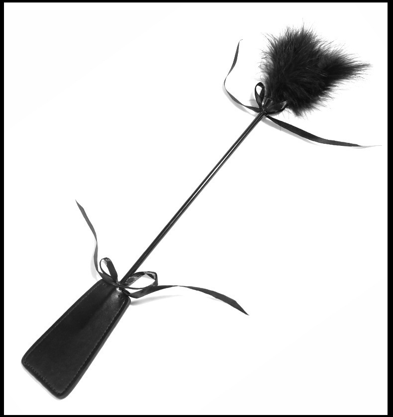 Feather & Leather Slap Paddle for Couples Foreplay, Black PVC Adult Sensory Toy — detail image 13