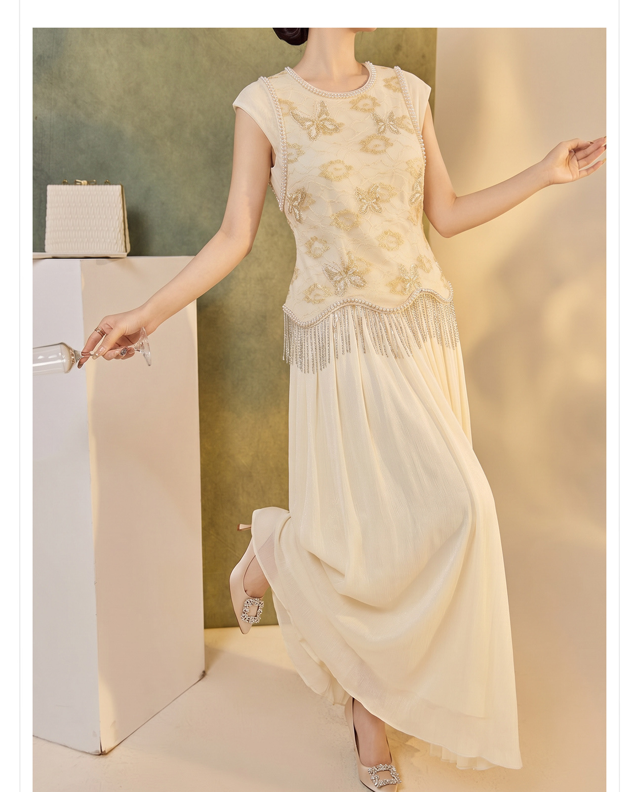 Set áo vest gile và chân váy nữ phong cách Trung Quốc cổ điển thêu đính cườm — bộ đồ, nửa váy, Trang chủ chi tiết 6
