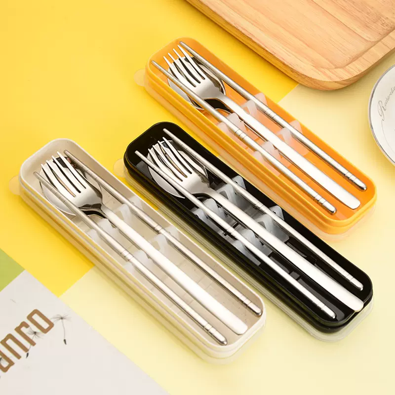 304不锈钢便携餐具三件套公司活动礼品印刷logo筷子勺子叉子套装