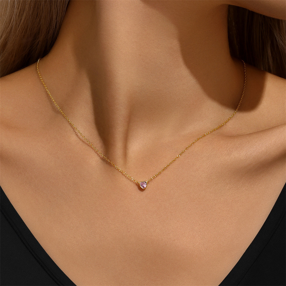 925 sterling silver Chain Material 925 Sterling Silver Zircon  Plating Inlay Heart Shape Necklace