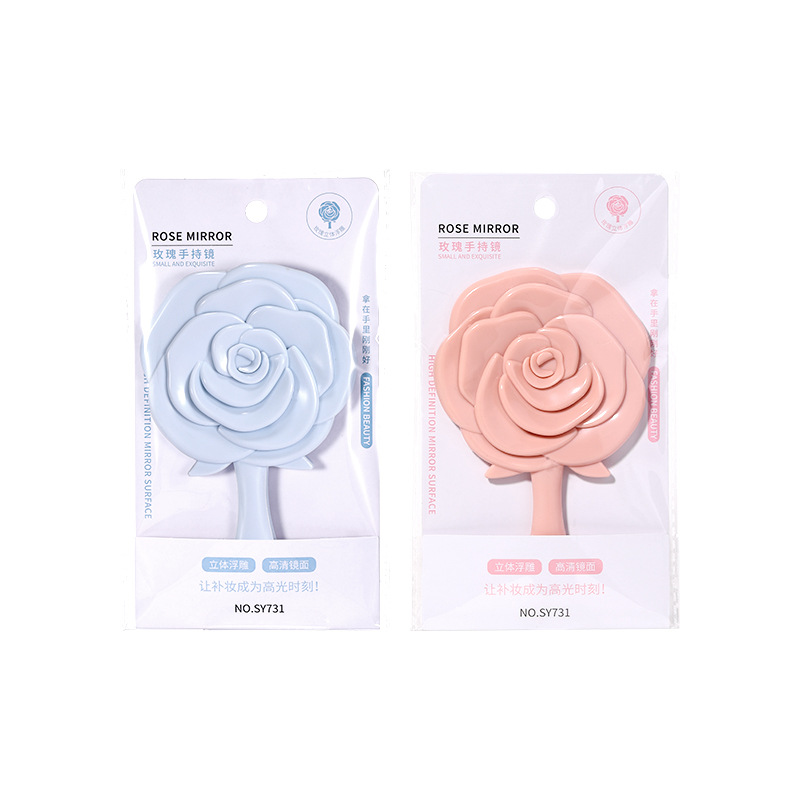 LMLTOP La historia de las rosas Yifei El mismo espejo de maquillaje Espejo de mano portátil Espejo de rosa tridimensional