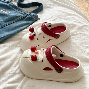 Croc Shoes for Women to Wear in Summer, Non-Slip Thick Soles, Heightening Beach Two-Wear, Cute Cherry Cake Toe-Toe Sandals