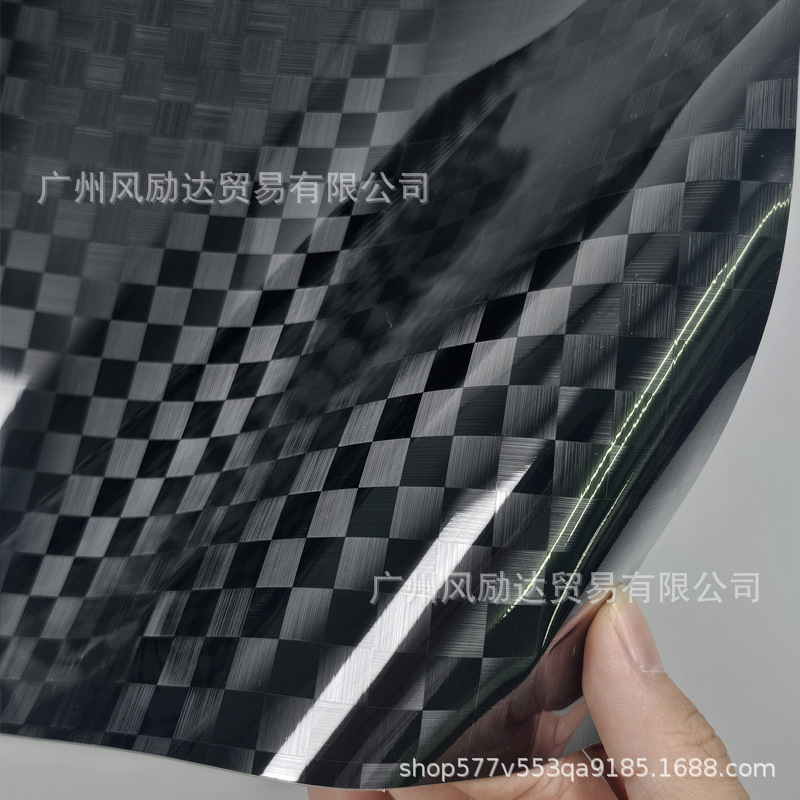 Cross-Border Hot-Selling Pet Forged Checkered Carbon Fiber Black Center Console Interior Glossy Black Rearview Mirror Full Body Wrap Film