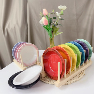 Cool Color Pre-Dinner Plate 15cm 6inch Rainbow Gradient Tableware Ceramic Plate High Temperature Resistant High-End Dish Plate Household Pet Bowl