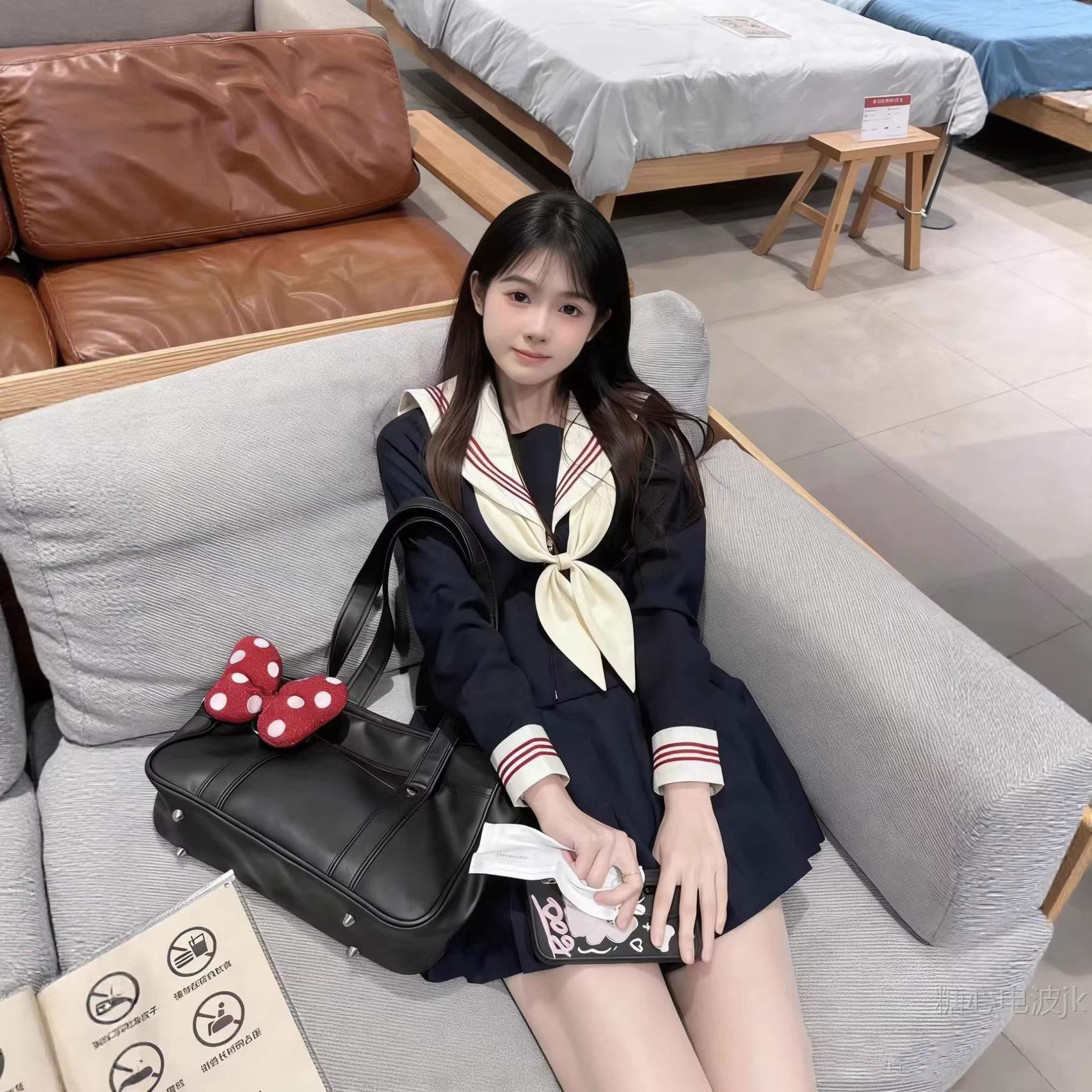 Original Jk Uniform Set, Authentic Japanese Style Basic Navy Blue Jk Sailor Uniform with Pleated Short Skirt Set for Women
