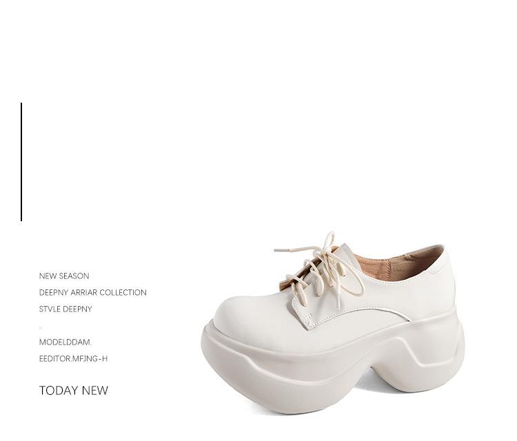 Giày loafer nữ đế xuồng platform cao 8 cm, dây buộc, da thật mùa thu 2025 — màu đen, màu trắng ngà chi tiết 9