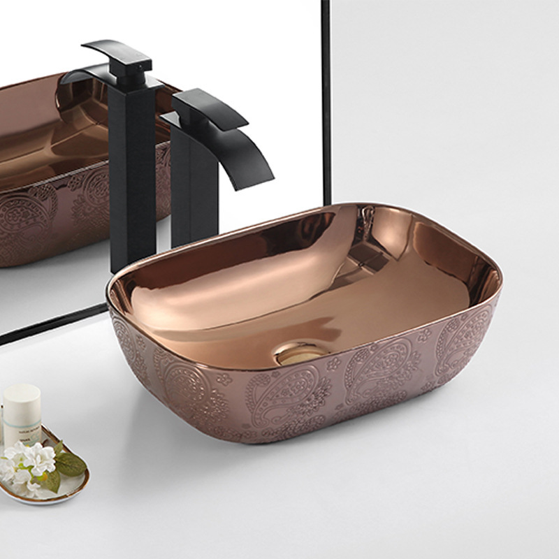 B&B Style Countertop Basin Wash Basin Single Basin Electroplated Leopard Print Basin Wash Basin Outdoor Balcony Wash Basin Home Bathroom
