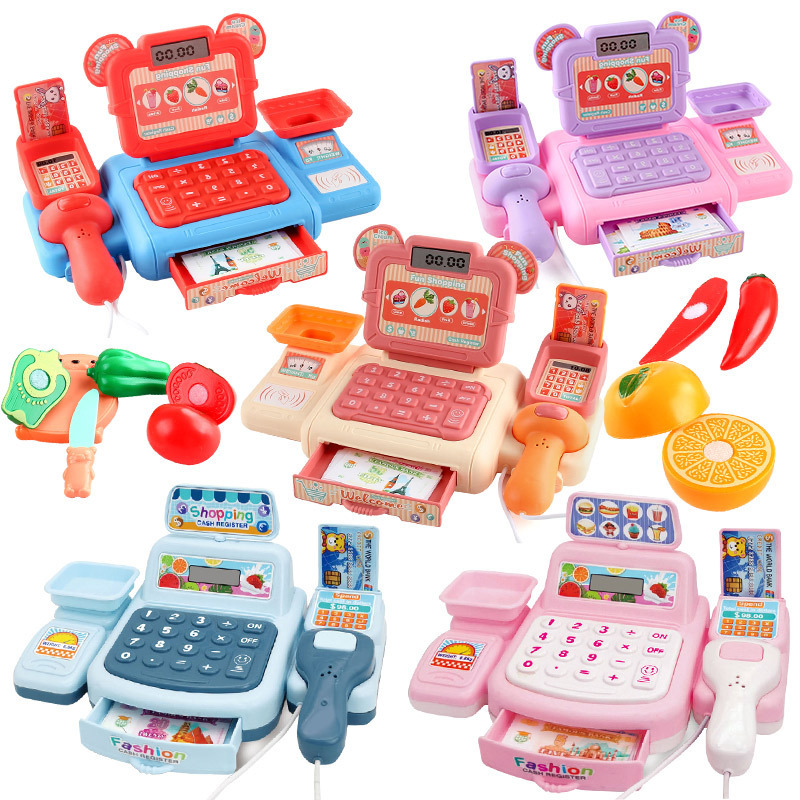 Children's Pretend Supermarket Checkout Toy Set with Sound and Light Scanner, Fruits, Vegetables and Drinks for Role Play