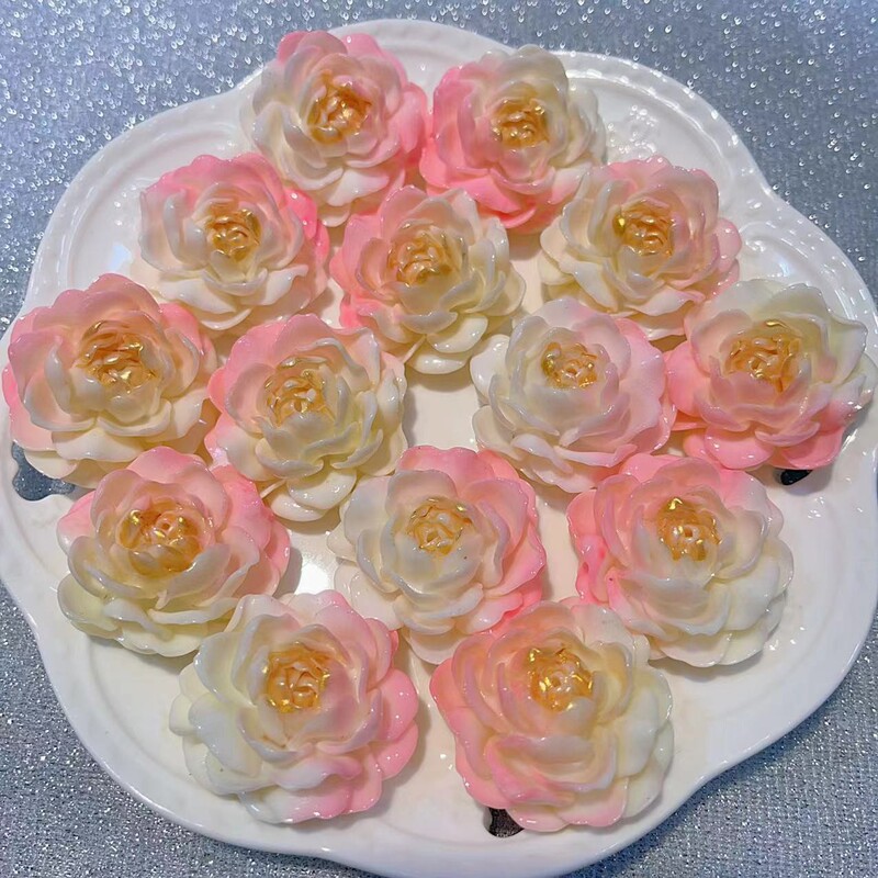 【粉色系扎染大茉莉】37mm手工DIY饰品手机壳镜子发饰树脂|undefined