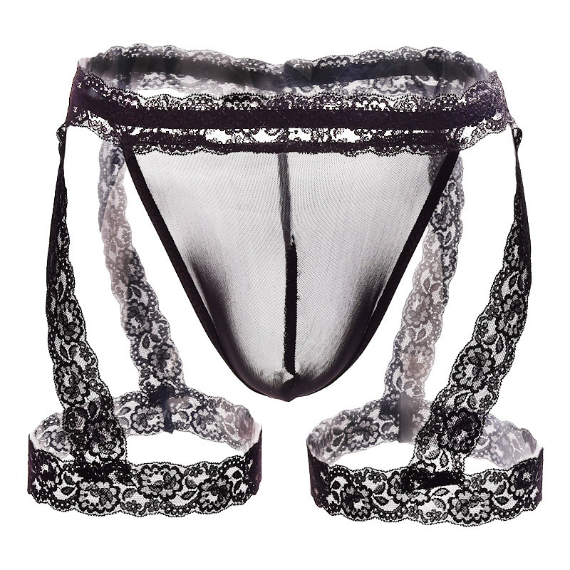 Men's lace jockstrap mesh underwear, lifting effect, one size