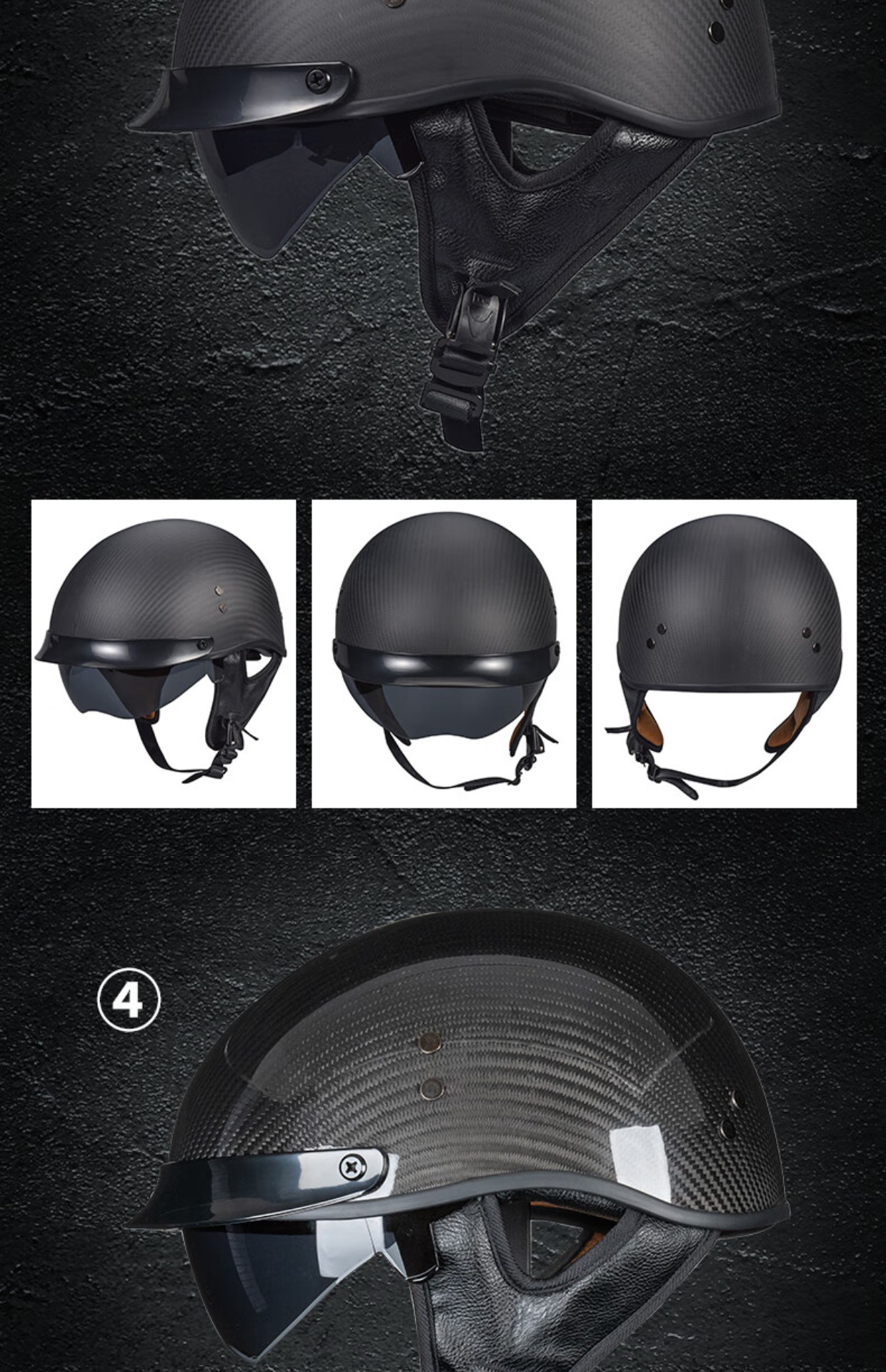 Italian Carbon Fiber Motorcycle Helmet Retro Half Helmet