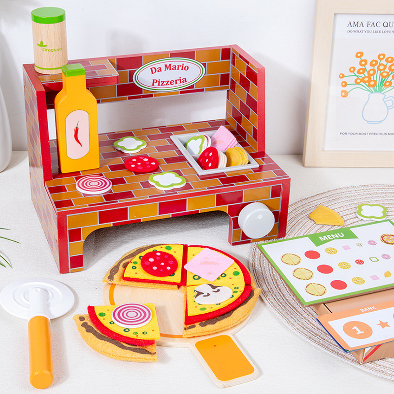 Juguetes caseros de madera de imitación para niños mini cocina juego de pizza regalos de cumpleaños utensilios de cocina