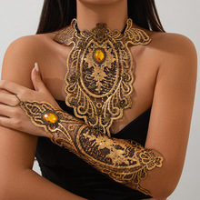 欧美跨境夸张布艺民族风蕾丝项圈choker 复古花卉蜘蛛多元项饰品